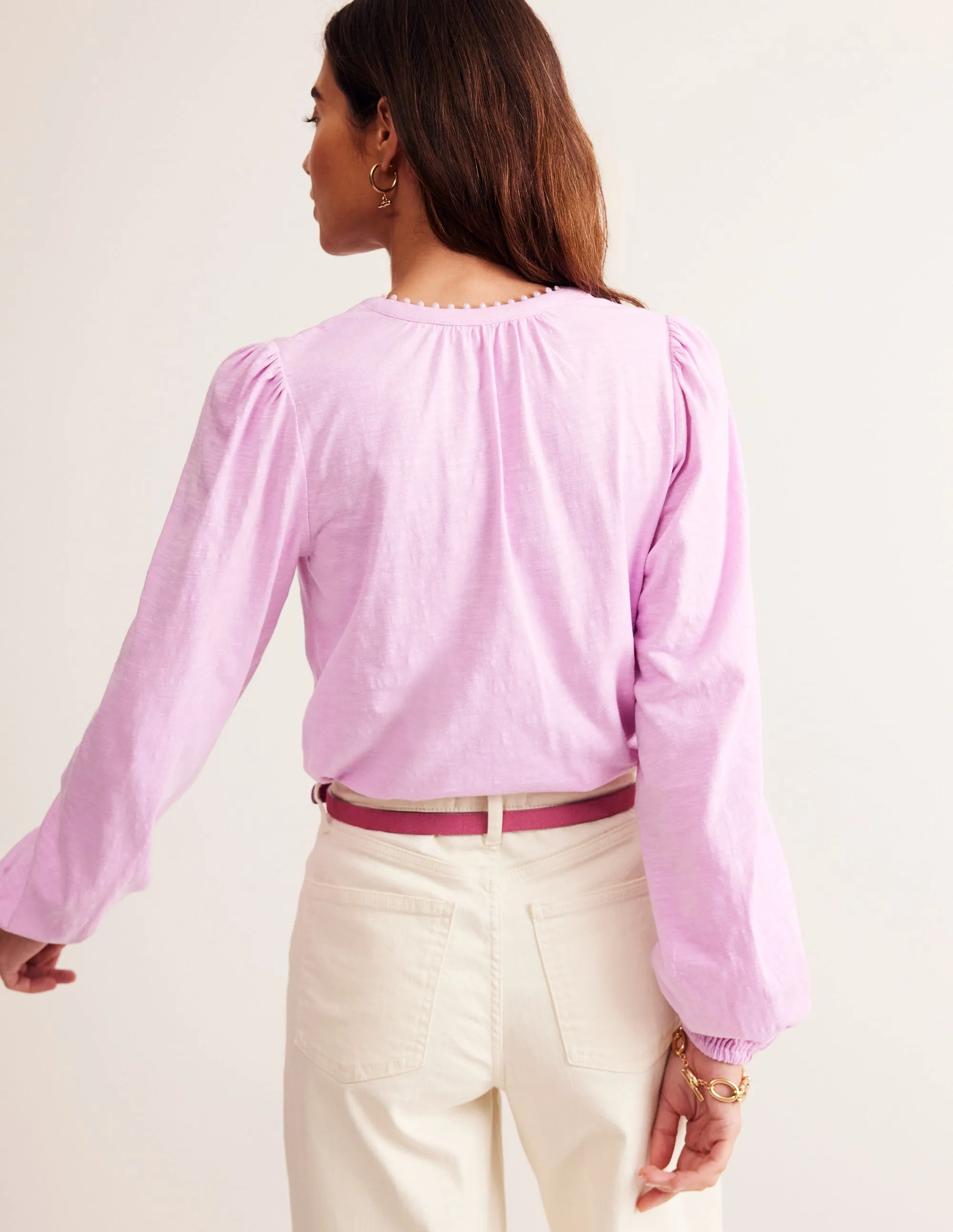Ali Long Sleeve Pom Top-Soft Lavendar