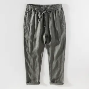 Breathable Drawstring Linen Pants | Bean Green