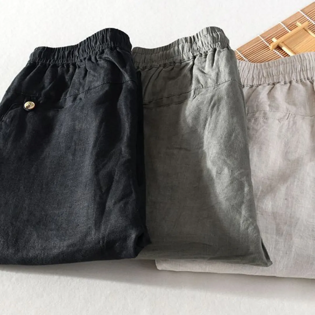 Breathable Drawstring Linen Pants | Bean Green