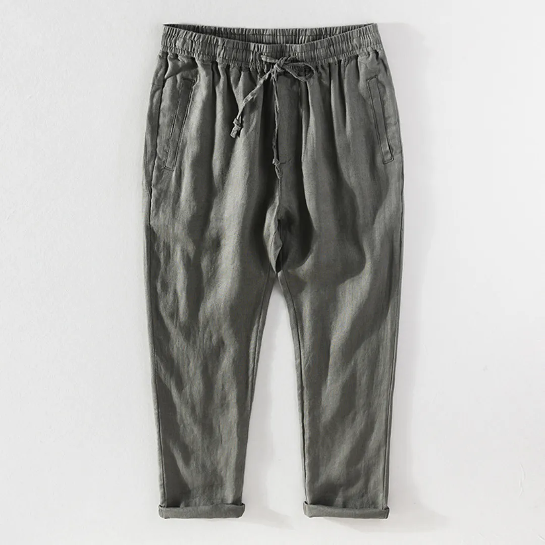 Breathable Drawstring Linen Pants | Bean Green