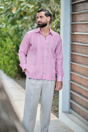Capri Pink Long Sleeve Guayabera