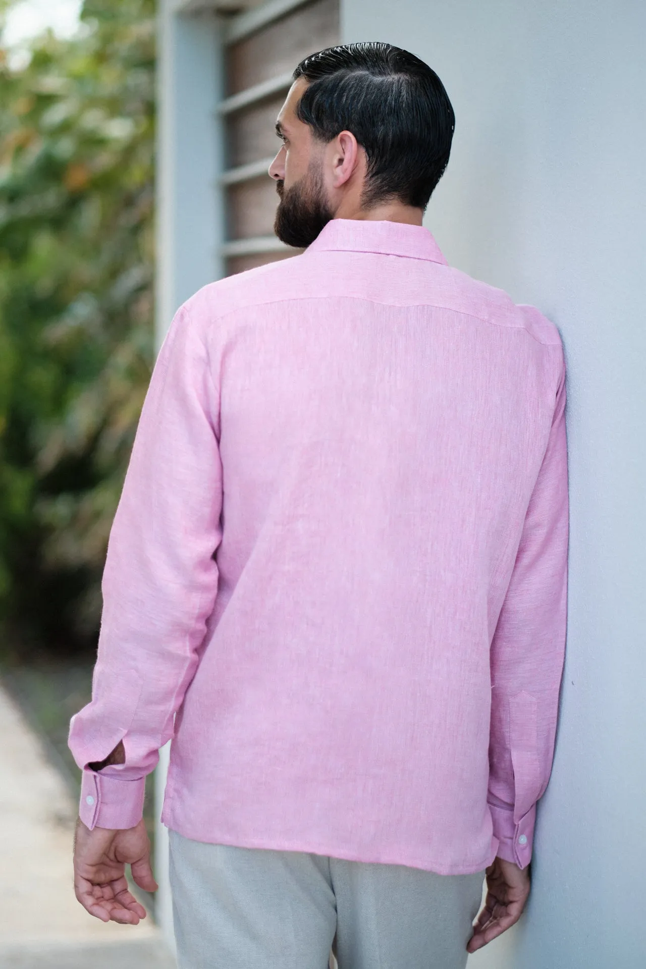 Capri Pink Long Sleeve Guayabera