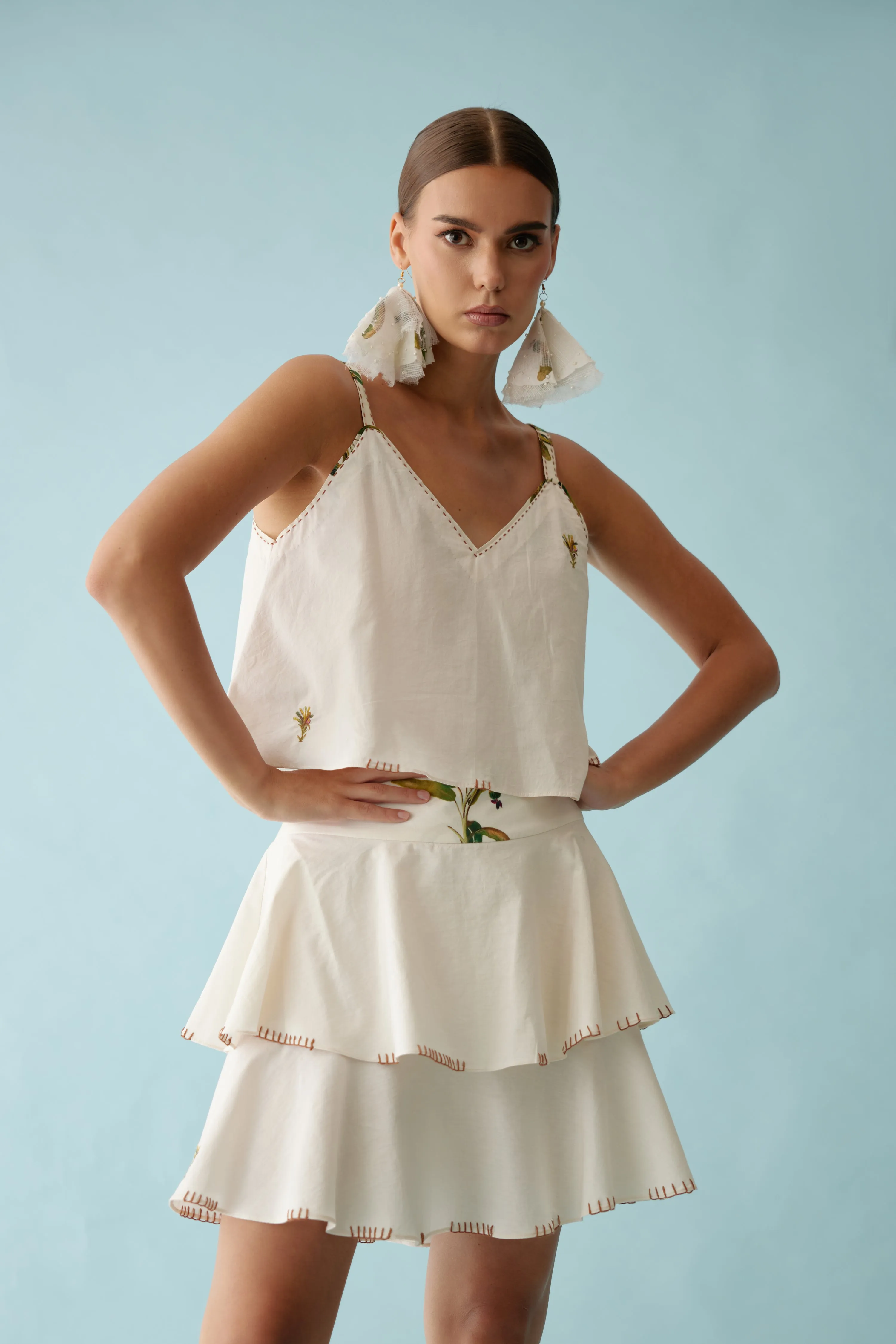 Cream double layer skirt