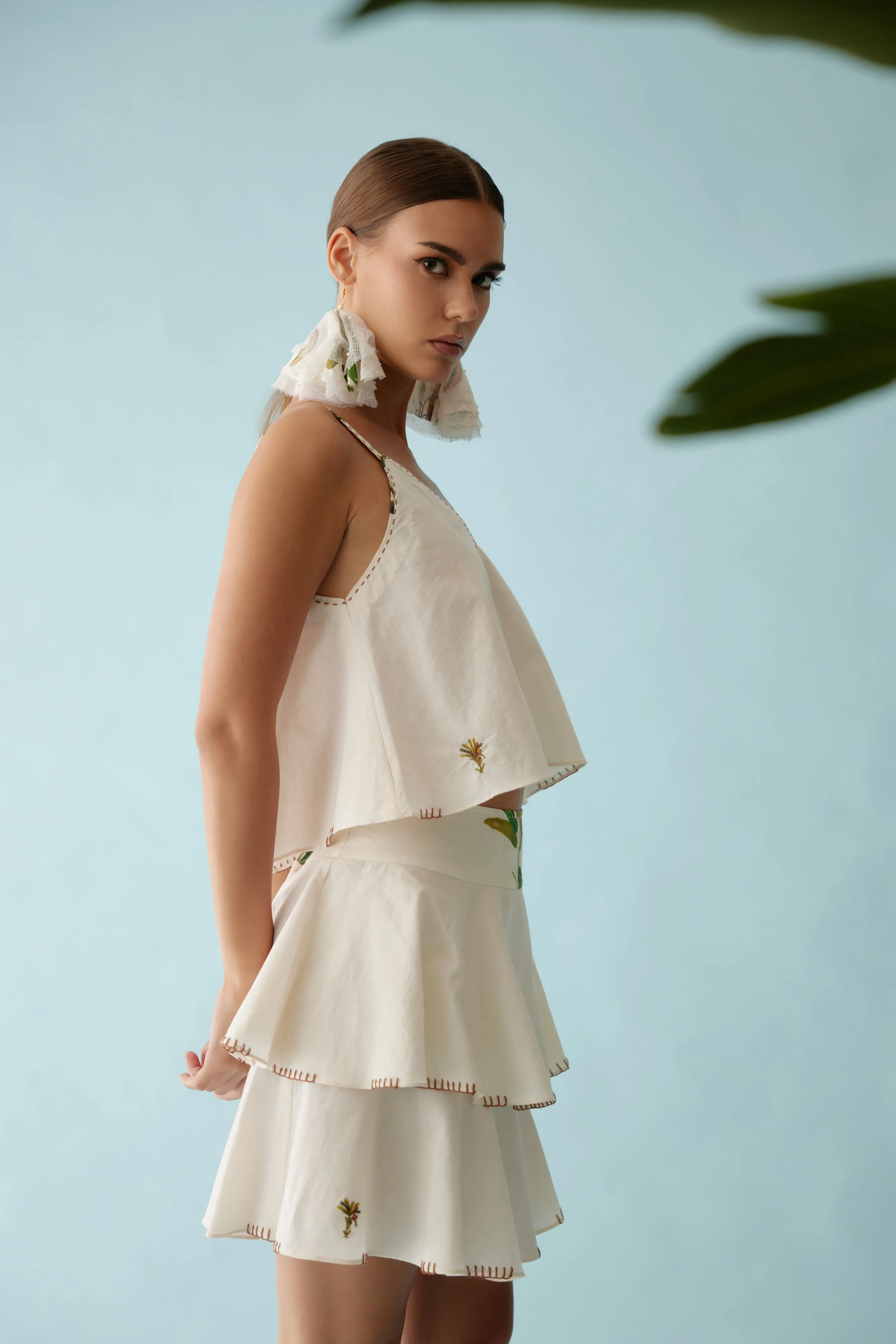 Cream double layer skirt