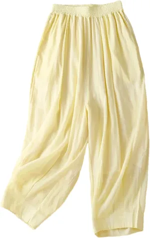 Dndrdhfb Women's Solid Color High Waisted Wide Leg Pants Casual Breathable Harem Pants
