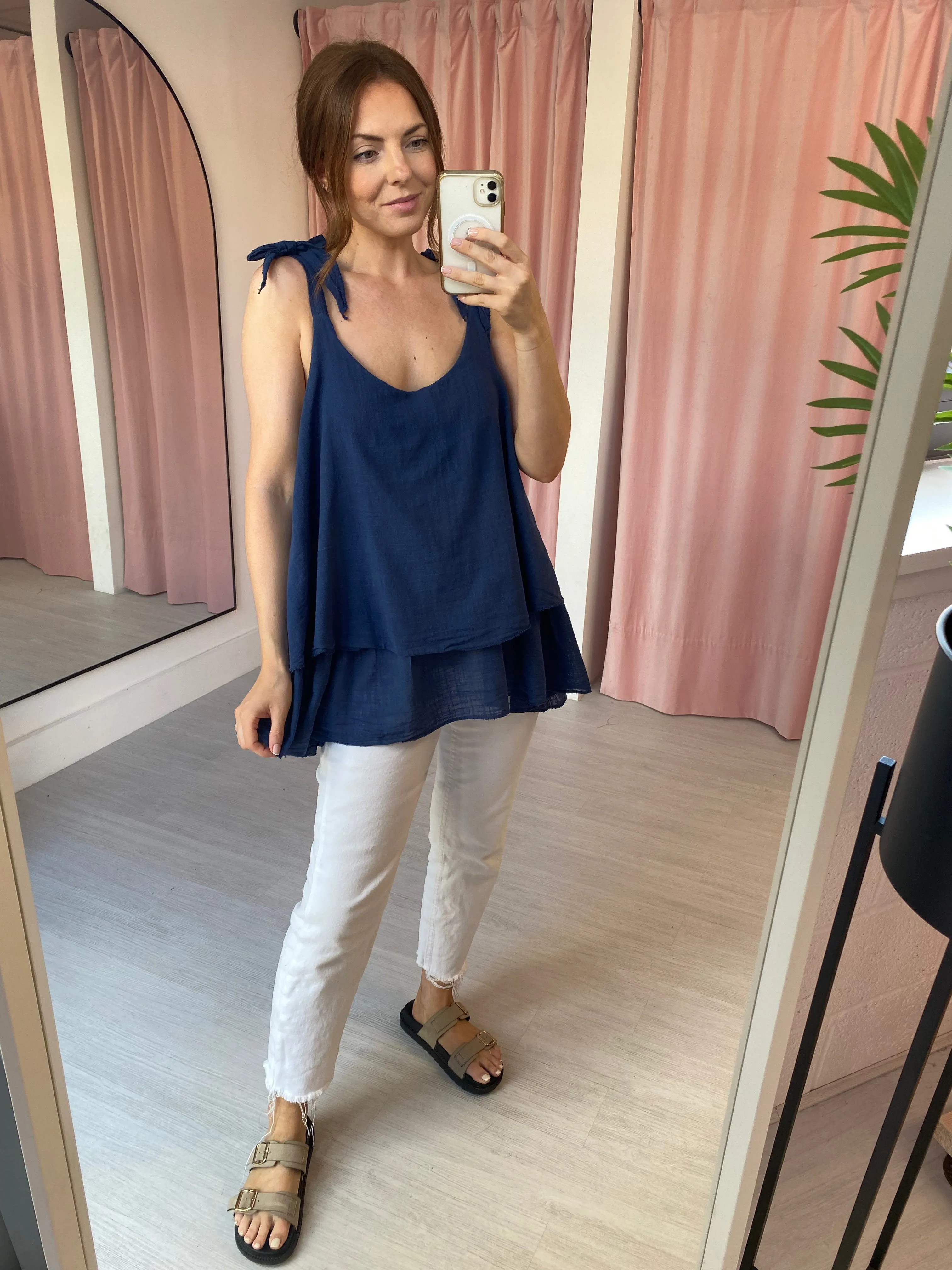 Double Layer Cotton Camisole - Navy