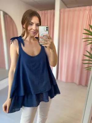 Double Layer Cotton Camisole - Navy