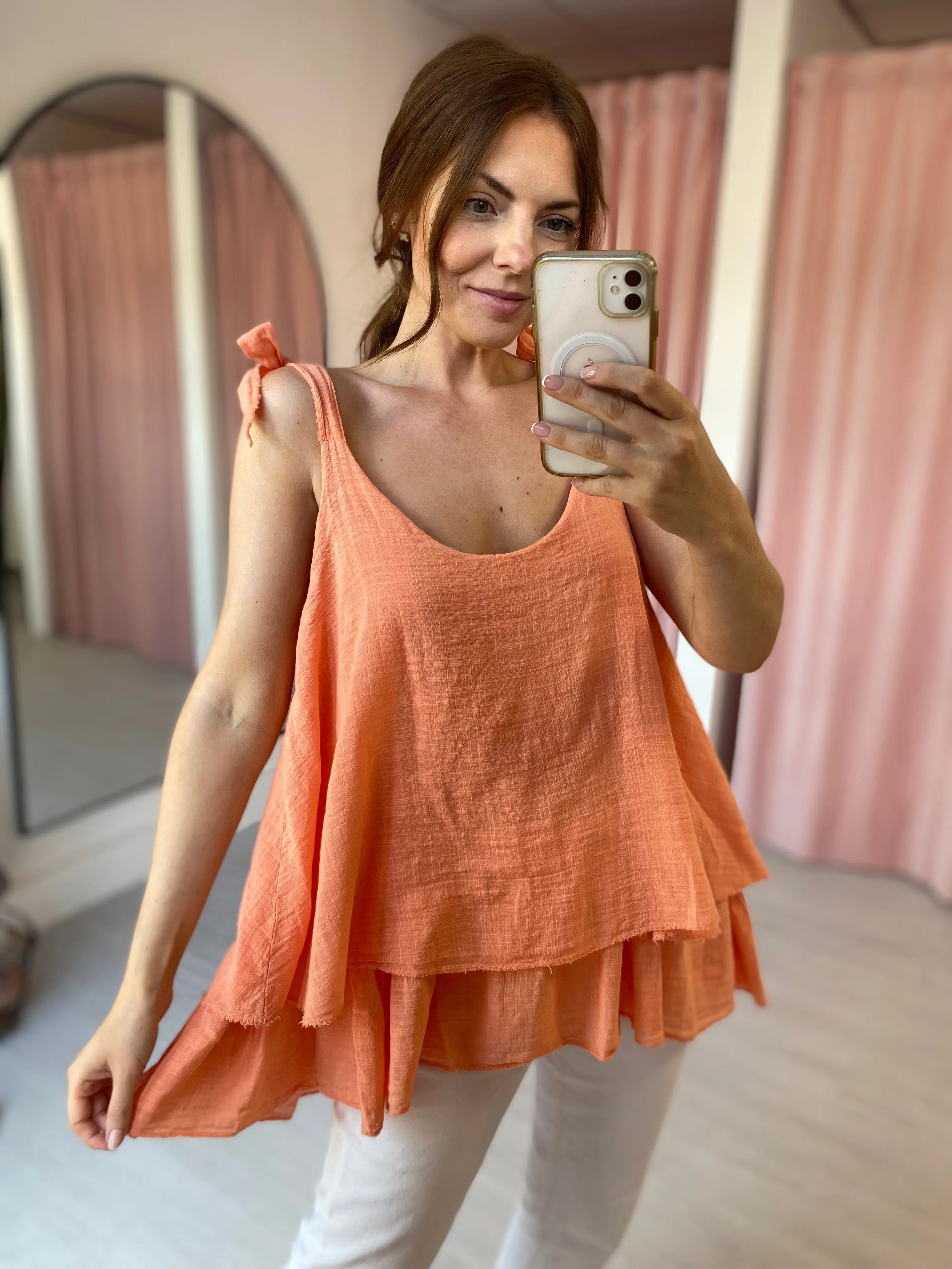 Double Layer Cotton Camisole - Peach
