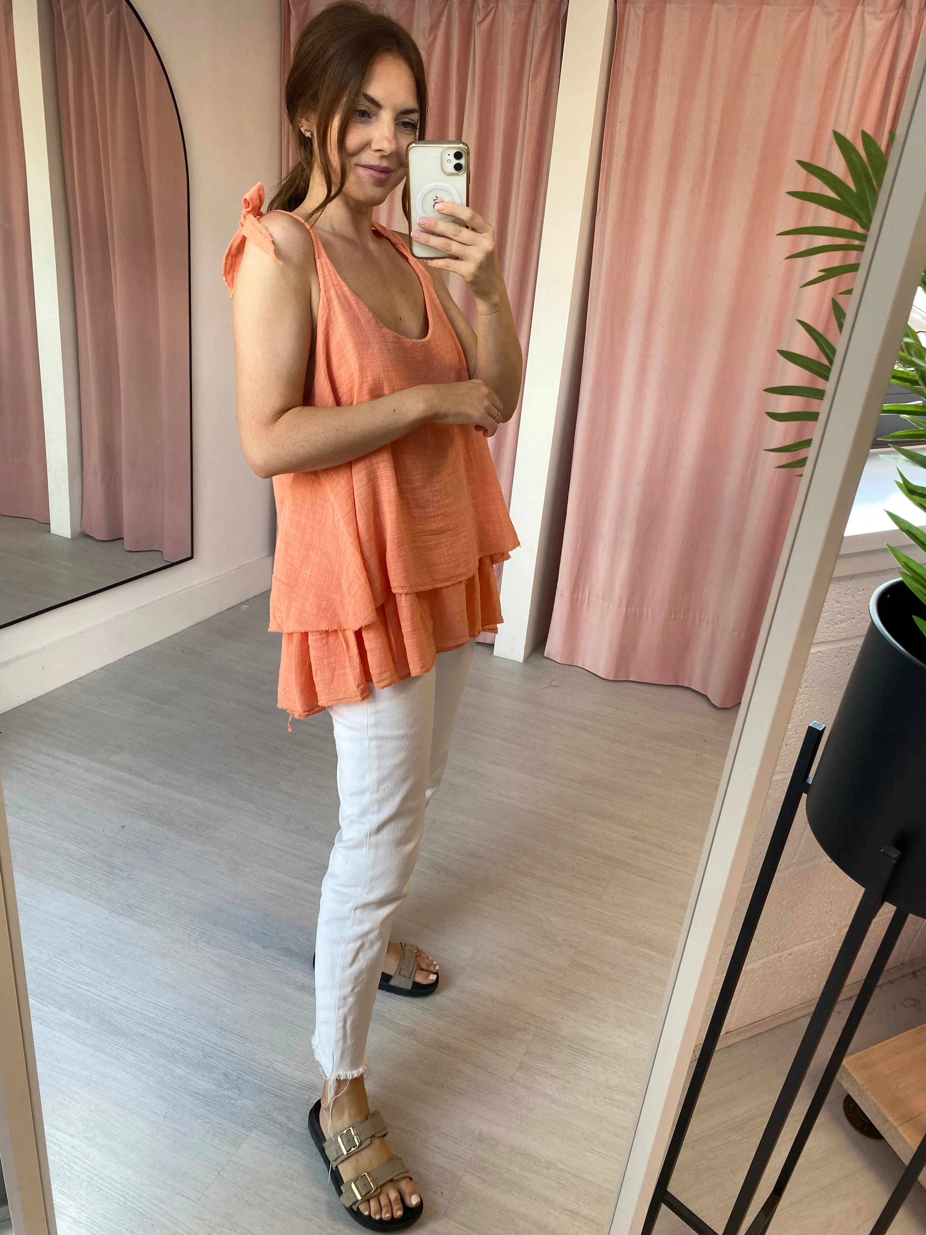 Double Layer Cotton Camisole - Peach