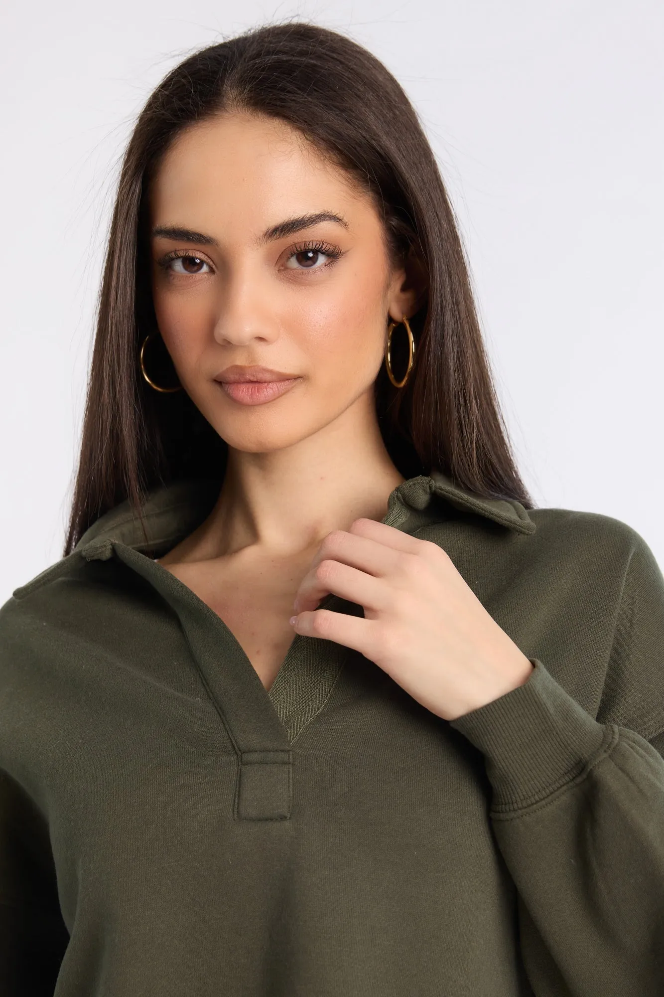Long Sleeve Polo Sweatshirt