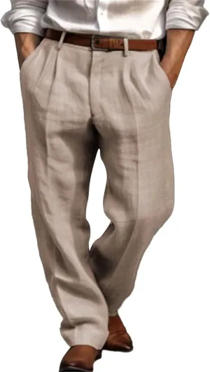Mens Linen Pants Beach Wedding Formal Dress Pants Casual Summer Lightweight Breathable Wide Leg Trousers