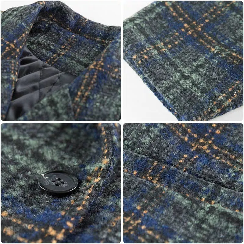 Plaid Tweed Mid-length Thick Woolen Coat