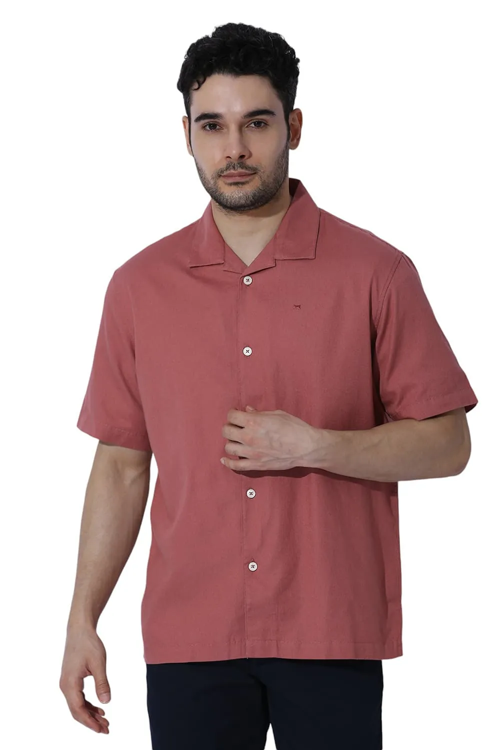 Relaxed Fit Cotton Dobby Halfsleeves Shirt