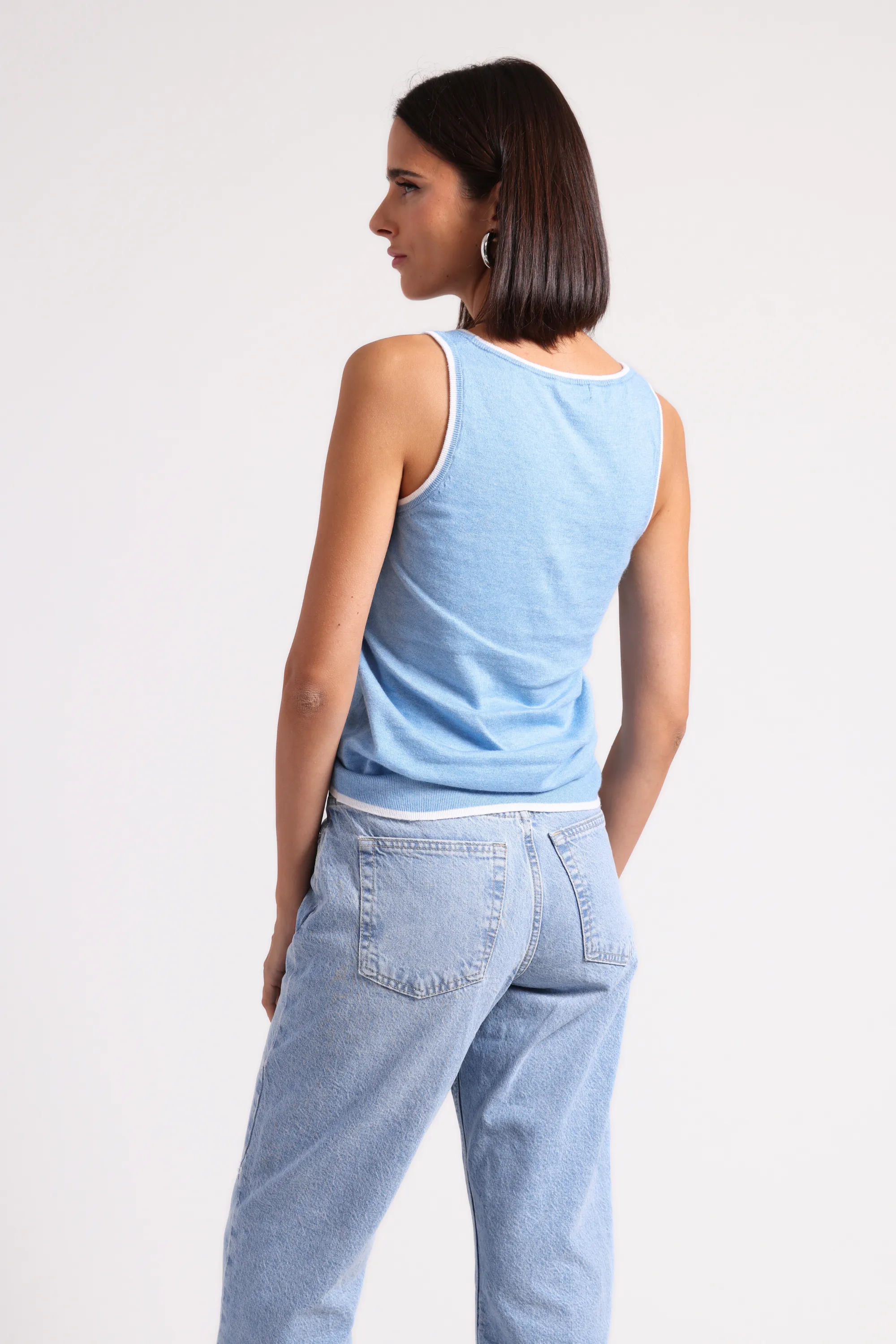 Supima Cotton Cashmere Scoop Neck Tank with Tipping